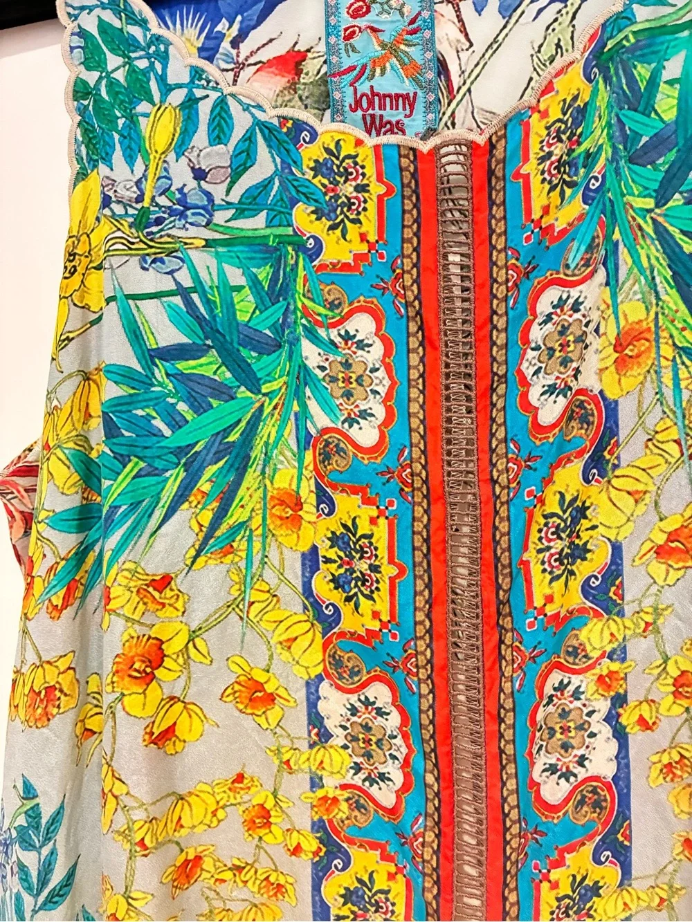 Johnny Was Silk Multicolor Tropical Print Midi Dress - Picture 3 of 7